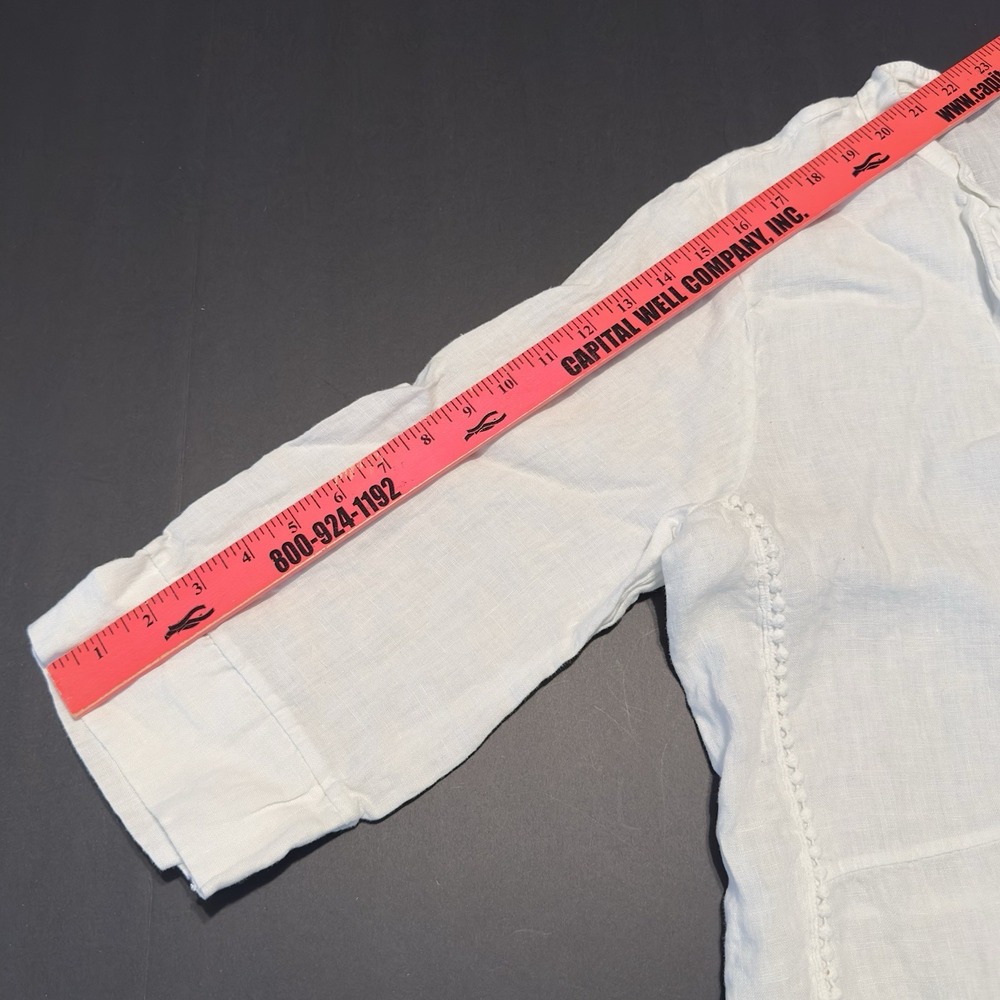 Laura Bianchi Luxury Linen Popover Tunic Med White Cover Up Shirt Italy Pom Pom - Picture 5 of 10
